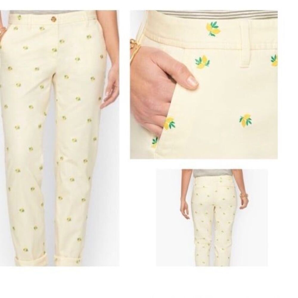 Talbots Relaxed Chinos Lemon Embroidered Ankle pants Size 10 Petite NWT